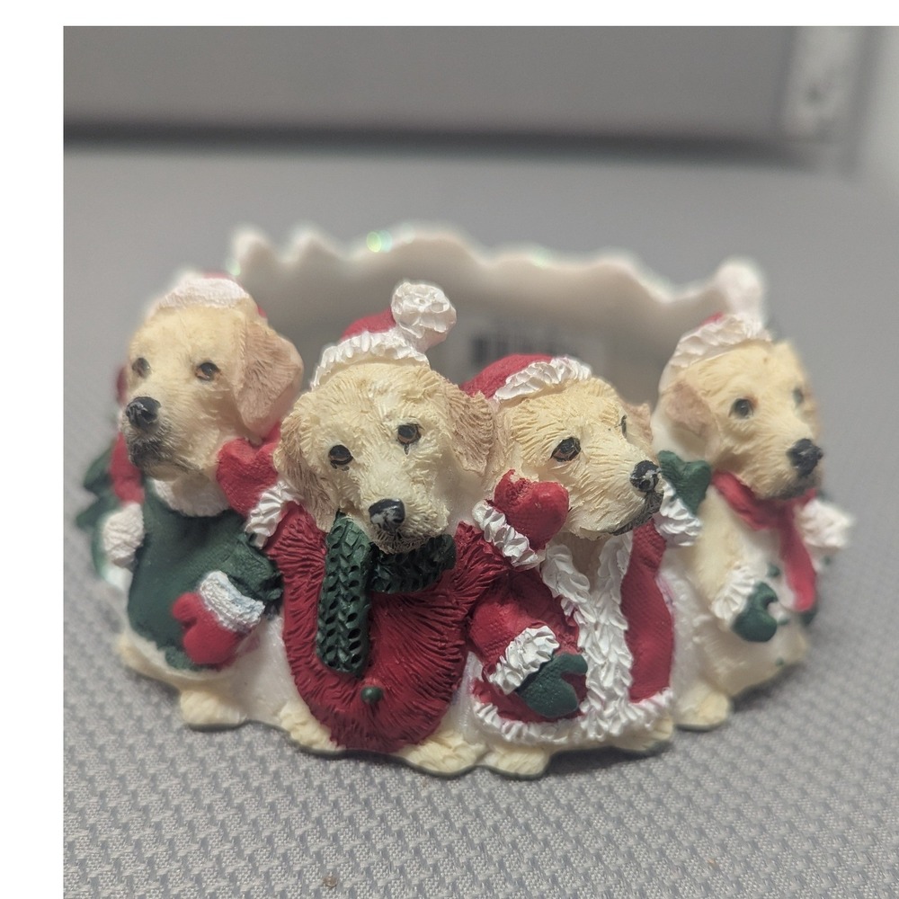 VTG Yellow Labrador Retriever Christmas Candle Ring Figurine Resin E&S Imports